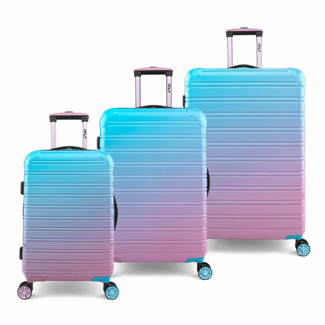 3pc iFly 20/24/28" Wheeled Hard Case Trolley Combo Luggage Bag Set Cotton Candy