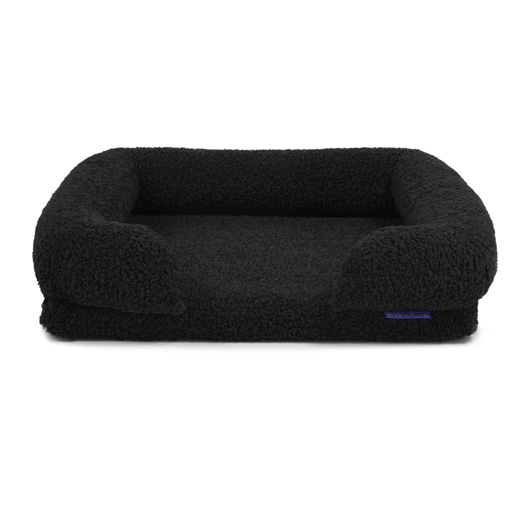 Charlie's Teddy Fleece Memory Foam Sofa Dog Bed with Bolster Charcoal (Small, Medium, Large)
