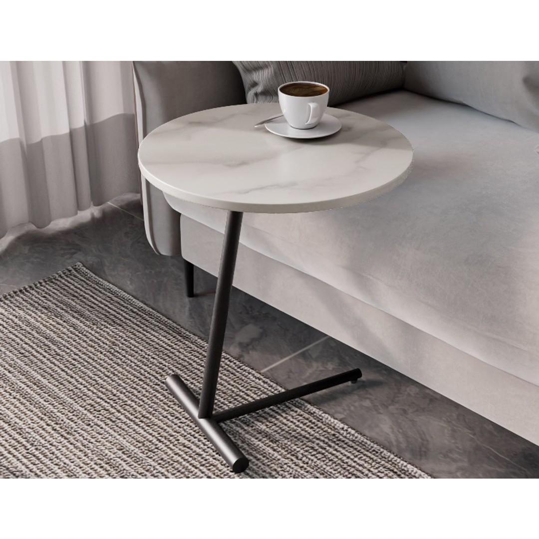 Round Side Table with Sintered Stone Desktop-White