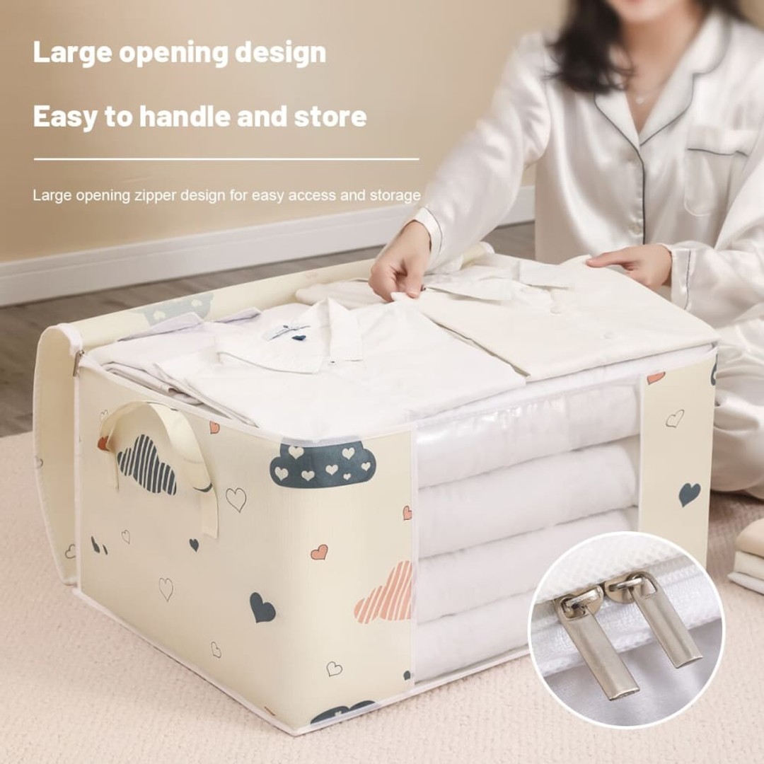 Large Capacity Clothes Storage Bag Organizer With Reinforced Handle Suitable For Blankets Bedding Foldable With Sturdy Zipper, Large Blue, hi-res