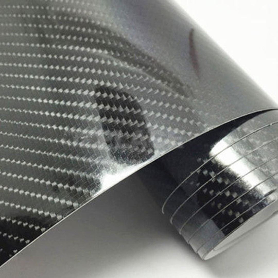 5D 1.51M x 50cm Gloss Black Carbon Fibre Fiber Vinyl Car Wrap Air Release Film, Black, hi-res