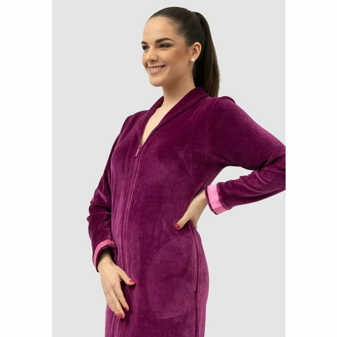 Belmanetti Geneve Modal and Cotton Zip-Up Long Women's Robe, Plum, hi-res