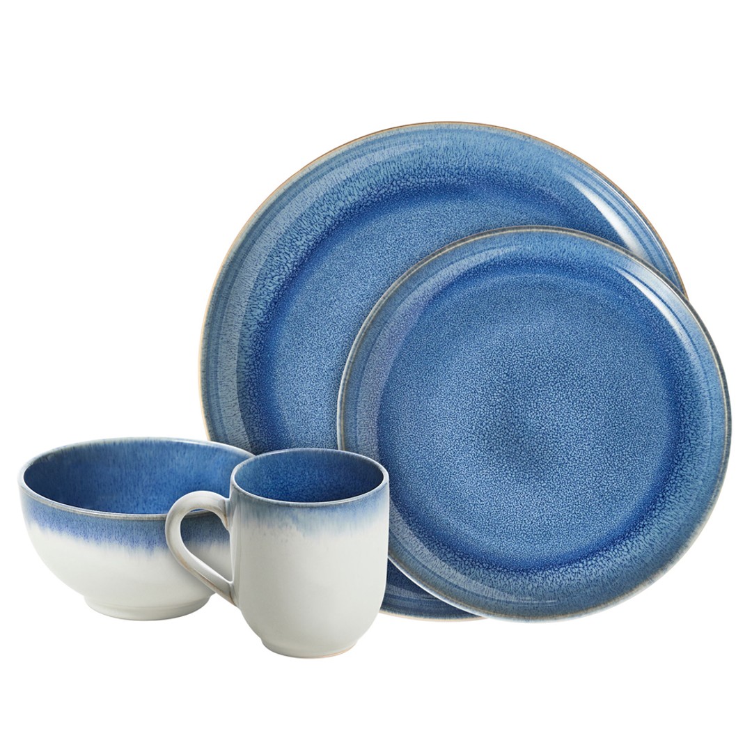 16pc Cooper & Co. Nova Reactive Stoneware Tableware Dinner Plates Set Blue 