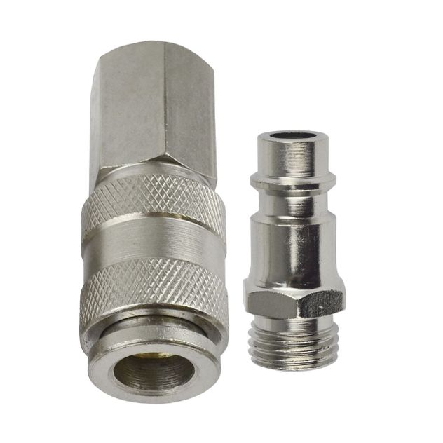 2pk Air Line Fittings Female Coupler With 1/4" BSP Male Plug Euro Male Fitting 