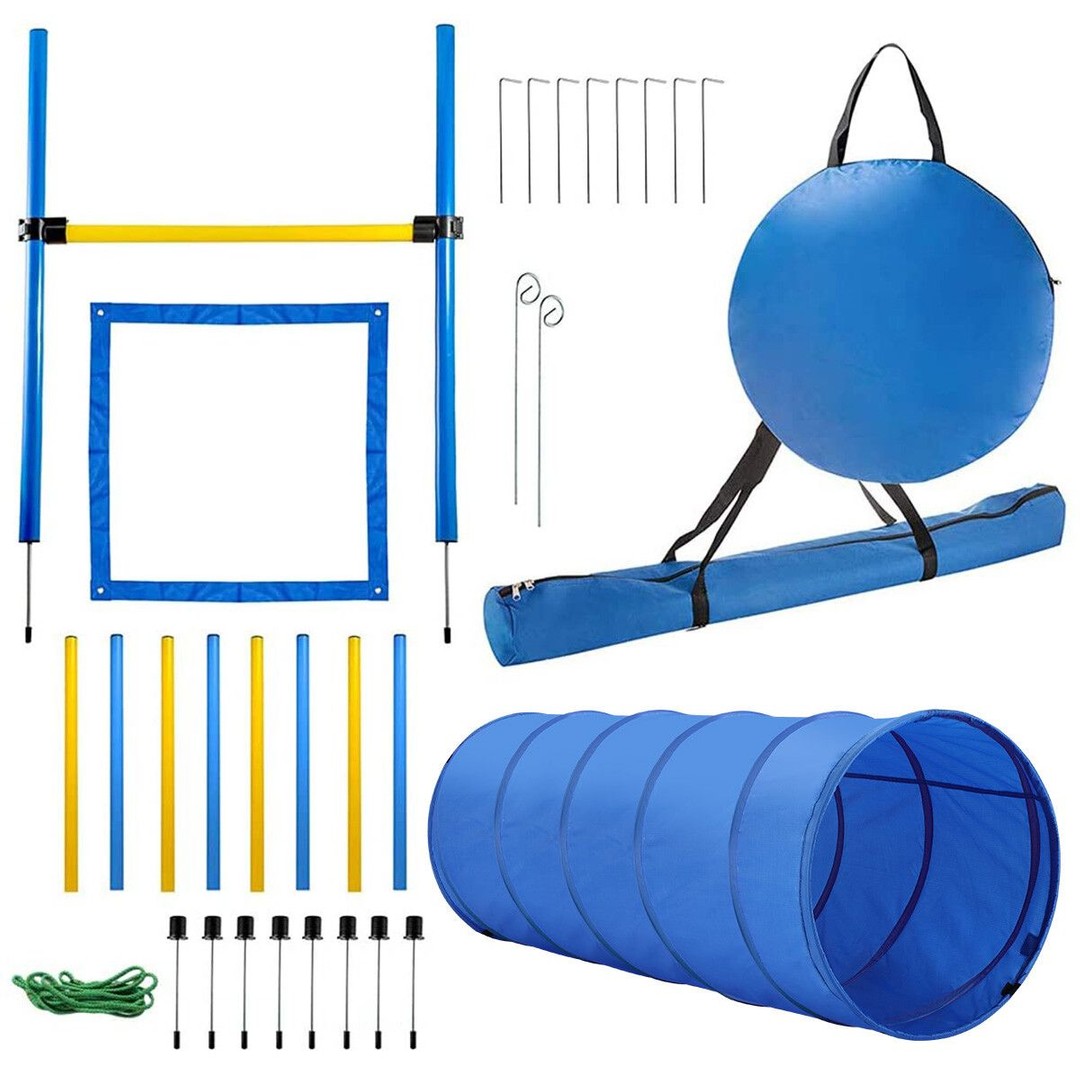 Pawise Dog Agility Equipment Set 28 PCS Pet Obstacle Training Course Tunnel Poles Pause Box Carrying Bags
