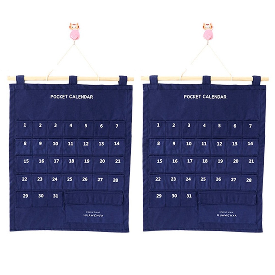 2 X Hanging Calendar Storage Bag with 32 Pockets Hanging Calendar Memo Bag Navy Blue
