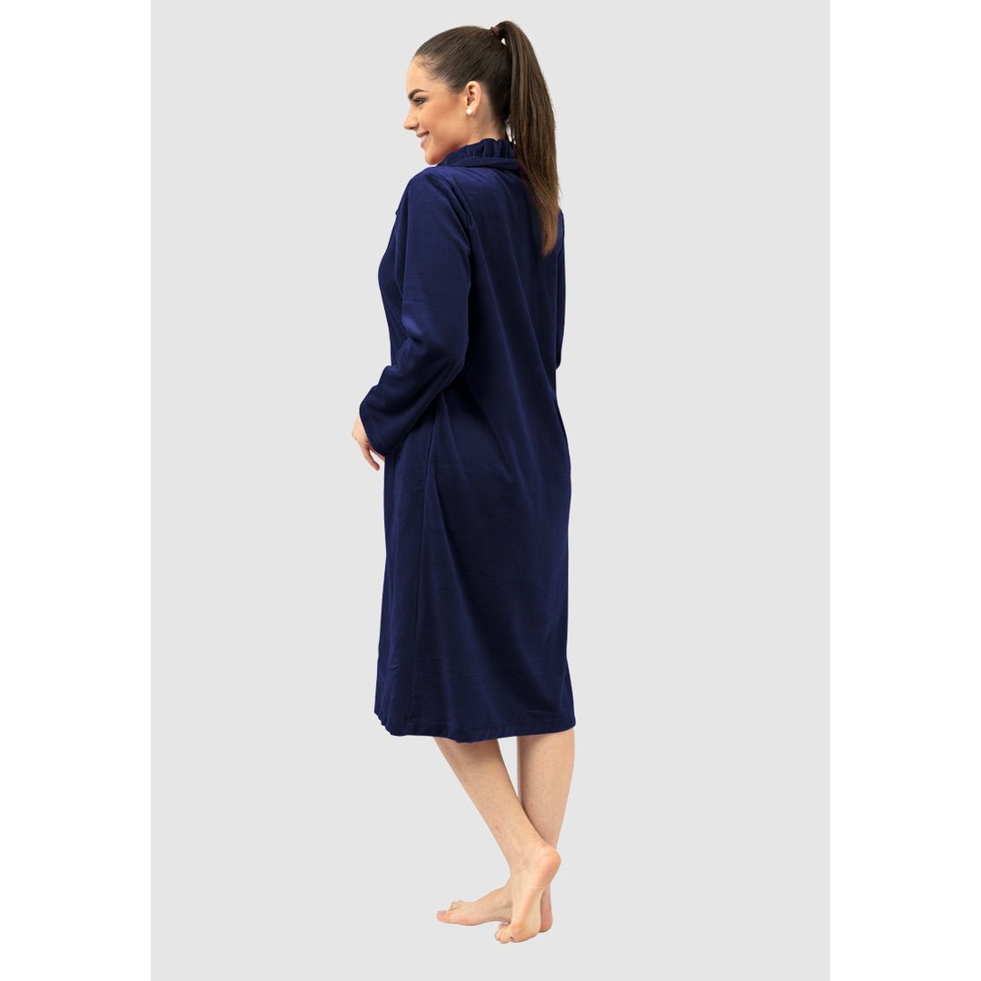 Belmanetti Niki Velour Zip Up Classic Cotton Robe, Dark Blue, hi-res
