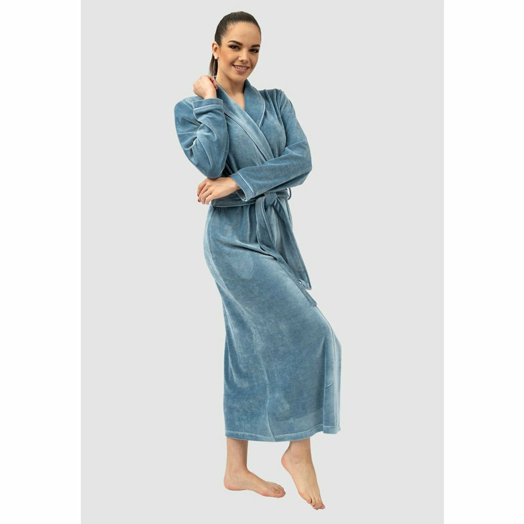 Belmanetti Geneve Modal and Cotton Long Robe with Shawl Collar, Captains Blue, hi-res