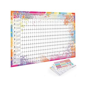 2024 Wall Calendar 12 Months Poster Calendar Yearly Planner Schedule Calendar with Sticker - Multicolor
