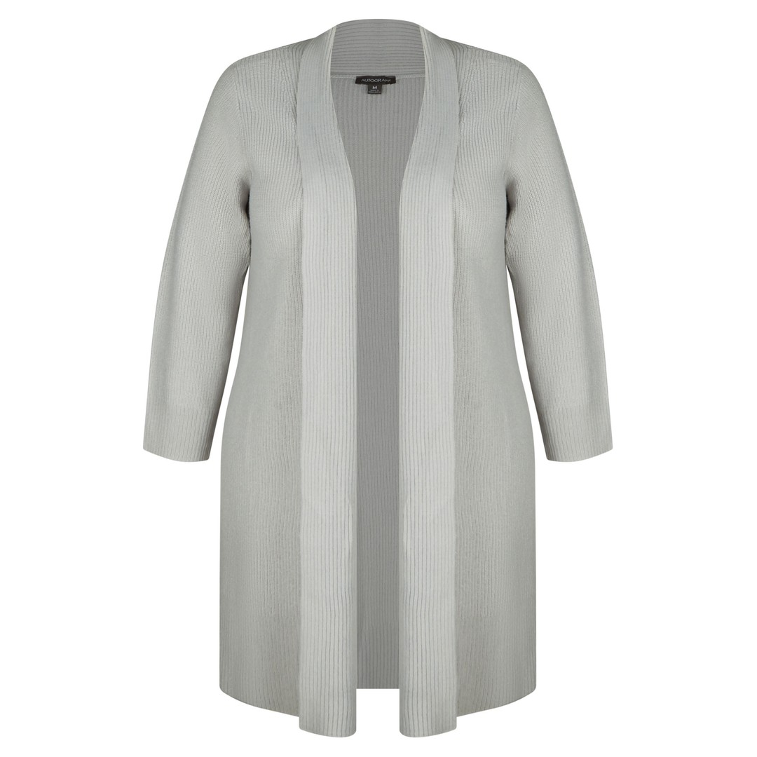 Womens Autograph Long Sleeve Knitwear Rib Coatigan - Plus Size, Grey, hi-res