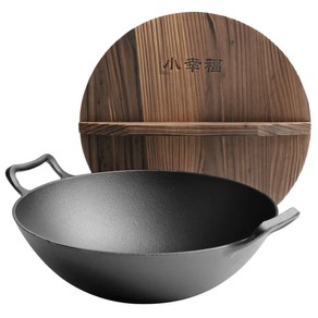 36cm Cast Iron Wok with Wooden Lid