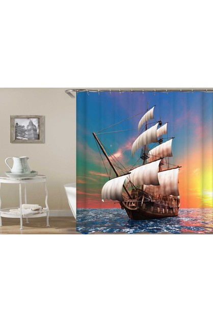 Digital Sailing Ship Shower Curtain, Sailing Ship Shower Curtain