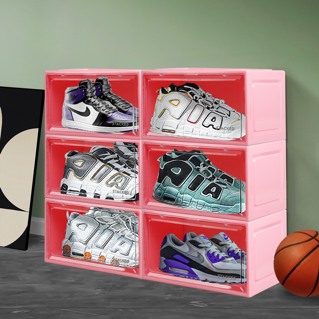 Stacked Sneaker Display Case 6x Shoe Storage Box Clear Plastic  Stackable Boxes