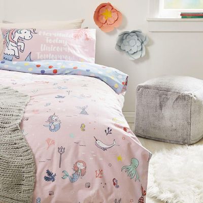 Living Co Kids Duvet Cover Set Ocean Friends Pink Single