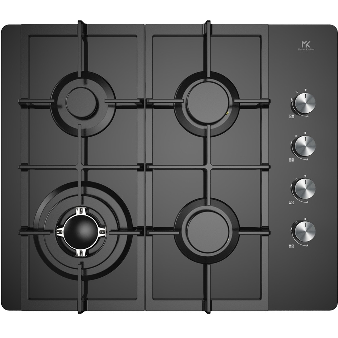 Master Kitchen Gas Cooktop 60cm - Black Glass