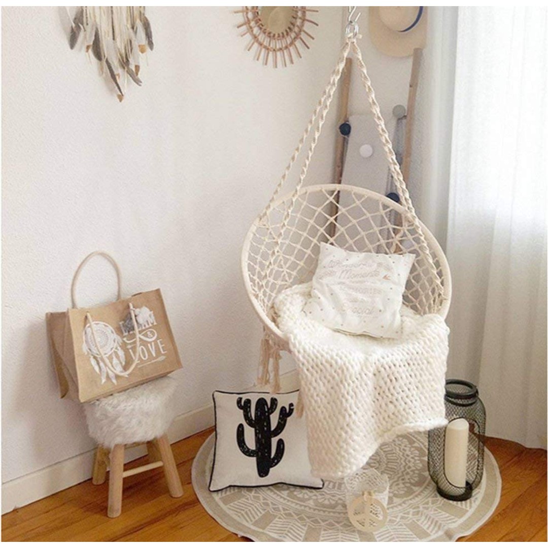 Handmade Macrame Swing Hammock Chair-White