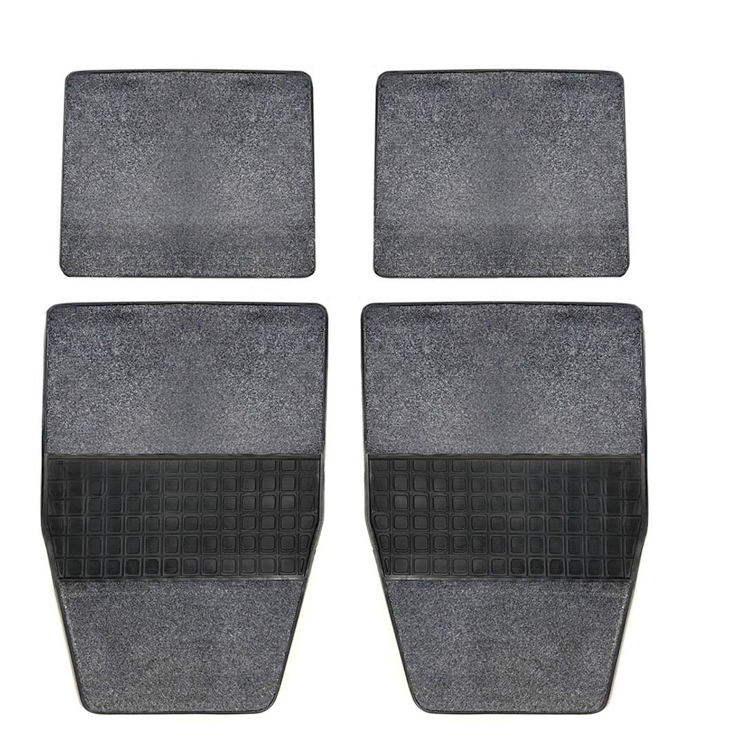 4pc Rubber/Carpet Car Floor Mats/Floormat Front/Back Rear Seat Large Black/Grey