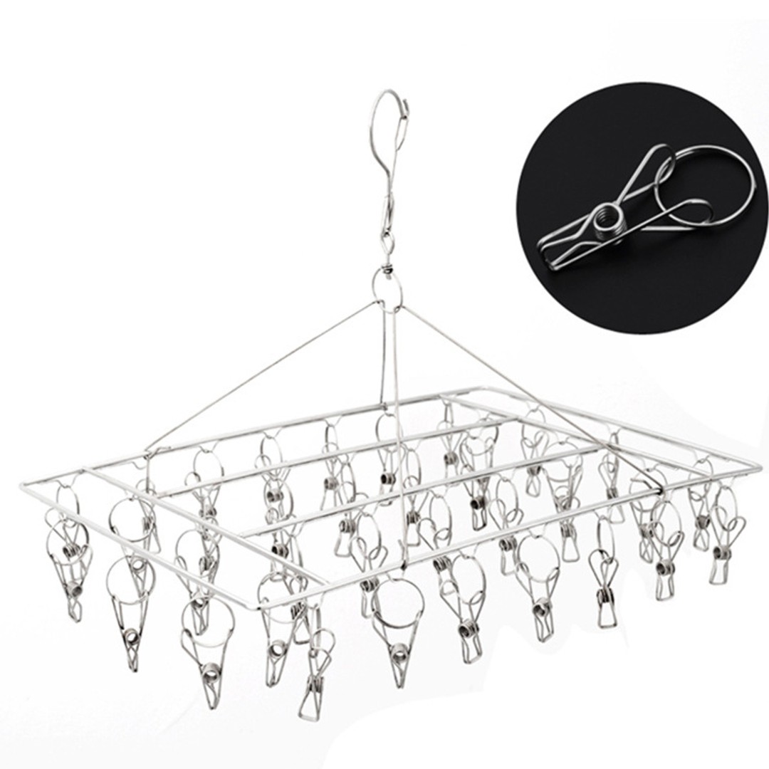 Stainless Steel Clothes Hanger with 36 Clips 2Pack