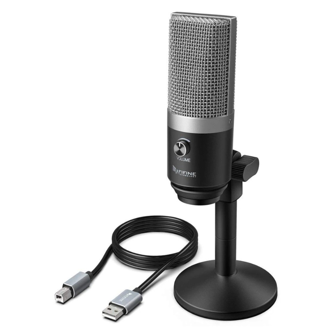 Fifine Technology USB Condenser Broadcast/Podcast Microphone w/Desk Stand Silver, , hi-res