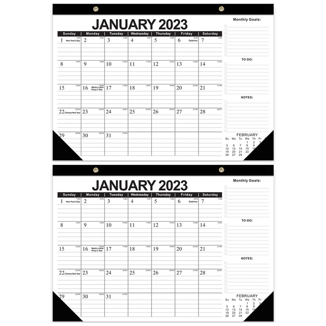 2pcs Desk Calendar 18 Monthly Desk Wall Calendar with To do List Notes Content -(January 2023-June 2024) Black Classic