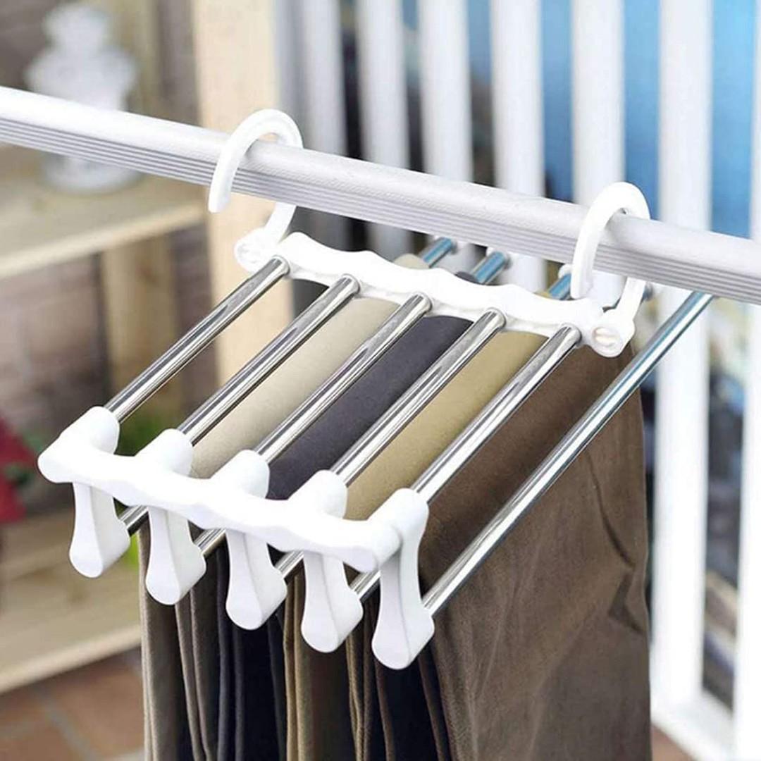 6 Pack Stainless Steel Adjustable 5 in 1 Pants Hangers Non-Slip Space Saving for Home Storage, Brown, hi-res