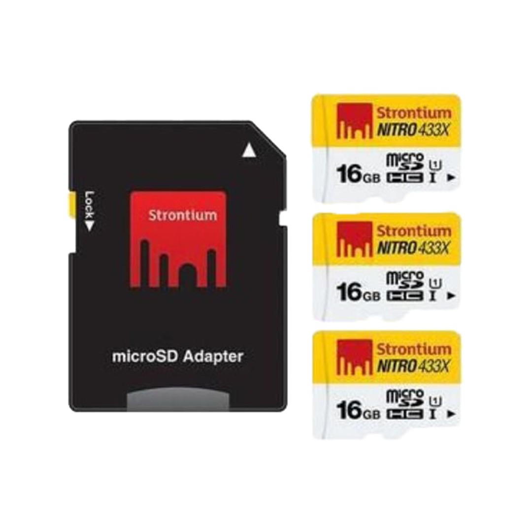 Strontium Strontium 16G Nitro MicroSD 3 Pack & SD Adapter for Mobile Phones