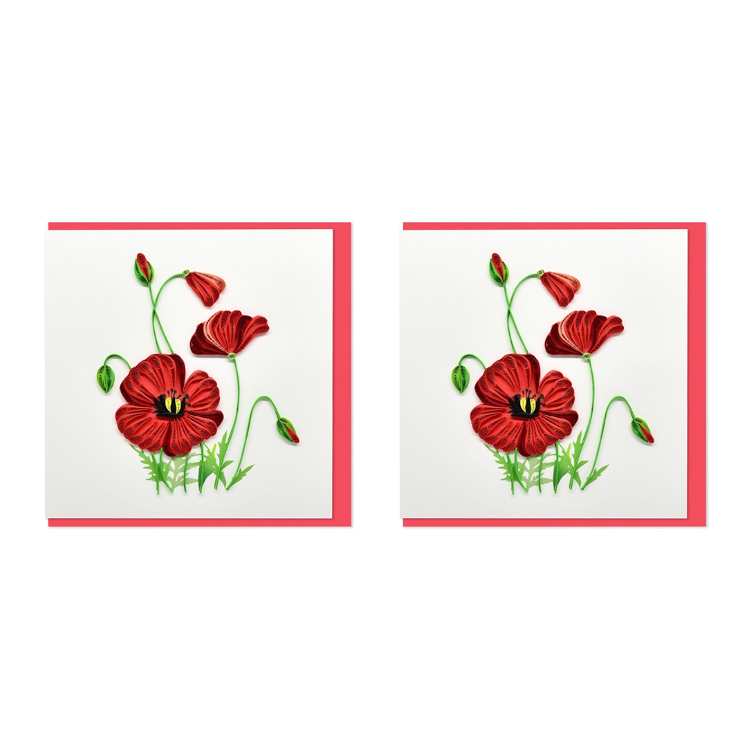 2x Boyle Handmade Paper 15x15cm Quilled Blank Greeting Card w/ Envelope Poppies