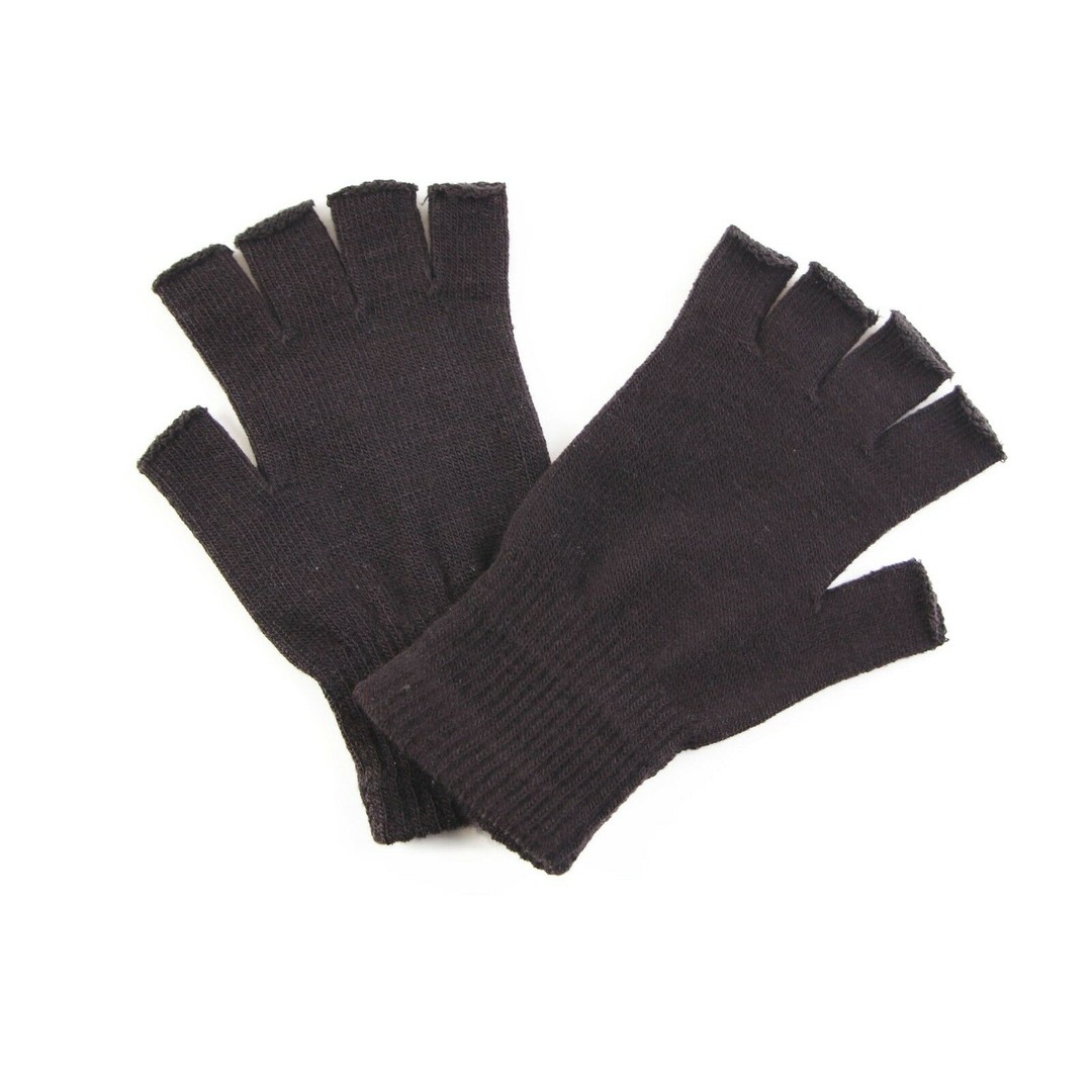 Fingerless Knitted Woven Gloves Winter Accessory Glove Dark Brown Size: One Size