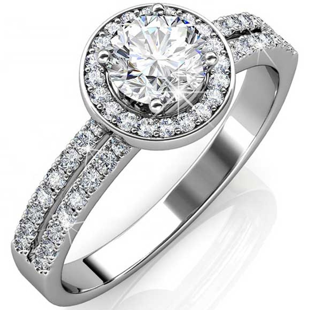 18K White Gold Engagement Ring with high quality Crystal "Harriet"