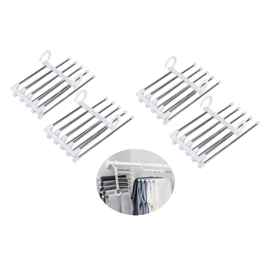 4 Pack Stainless Steel Adjustable 5 in 1 Pants Hangers Non-Slip Space Saving for Home Storage