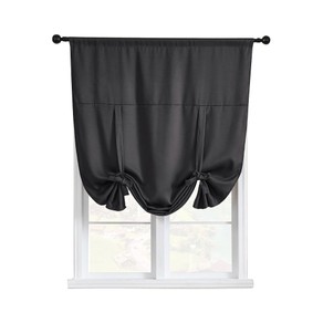 1 Panel Tie Up Curtain Blackout Insulated Window Curtain with Rod Pocket Black