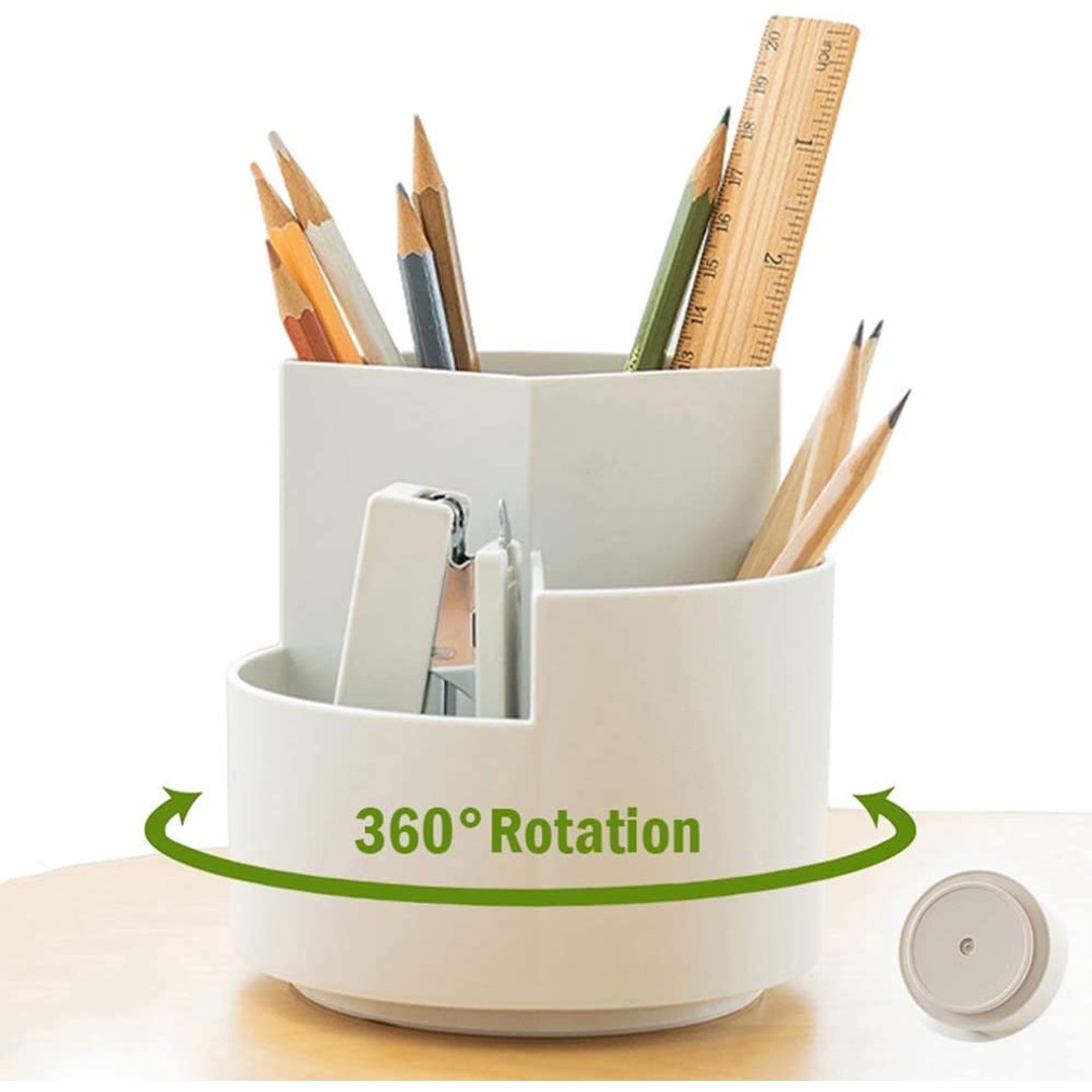 360 degree rotating multi-functional pen holder with 3 separate layer for office desk organiser (White)