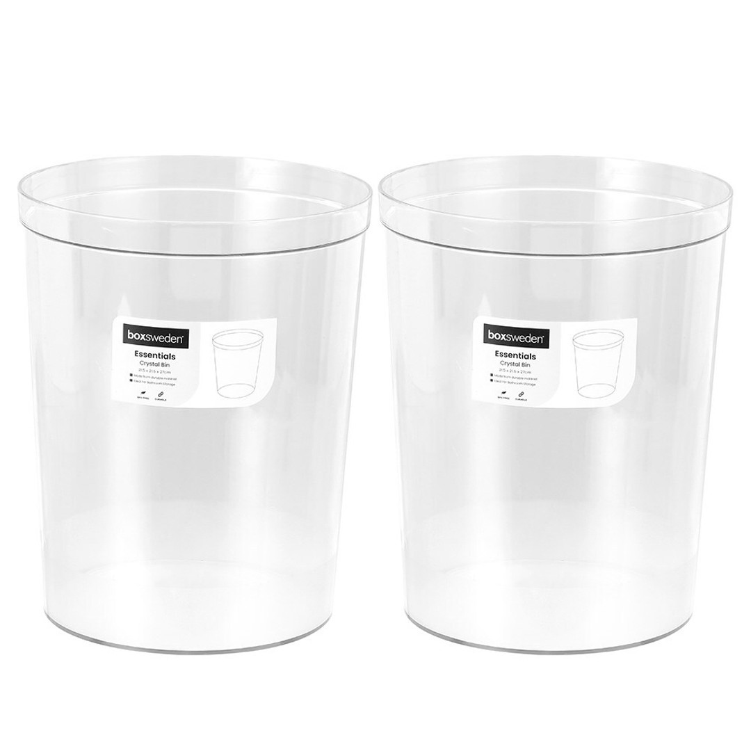 2x Box Sweden 21.5cm Crystal Waste/Rubbish Bin Home/Office Trash/Garbage Can CLR
