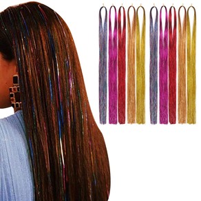 10Pcs Sparkling Shiny Hair Tinsel Extensions Colorful Hair Tinsel Glitter Hair