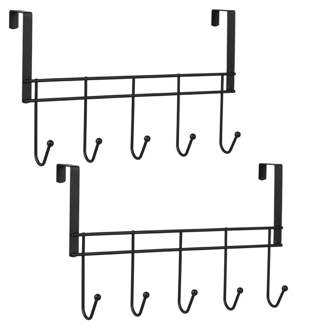 2x Boxsweden 38cm Wire Over Door 5-Hooks Hanger/Organiser/Holder/Storage Black, , hi-res