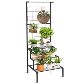Costway 3-Tier Hanging Plant Stand Flower Pot Organizer Rack w/Grid Panel Display Shelf