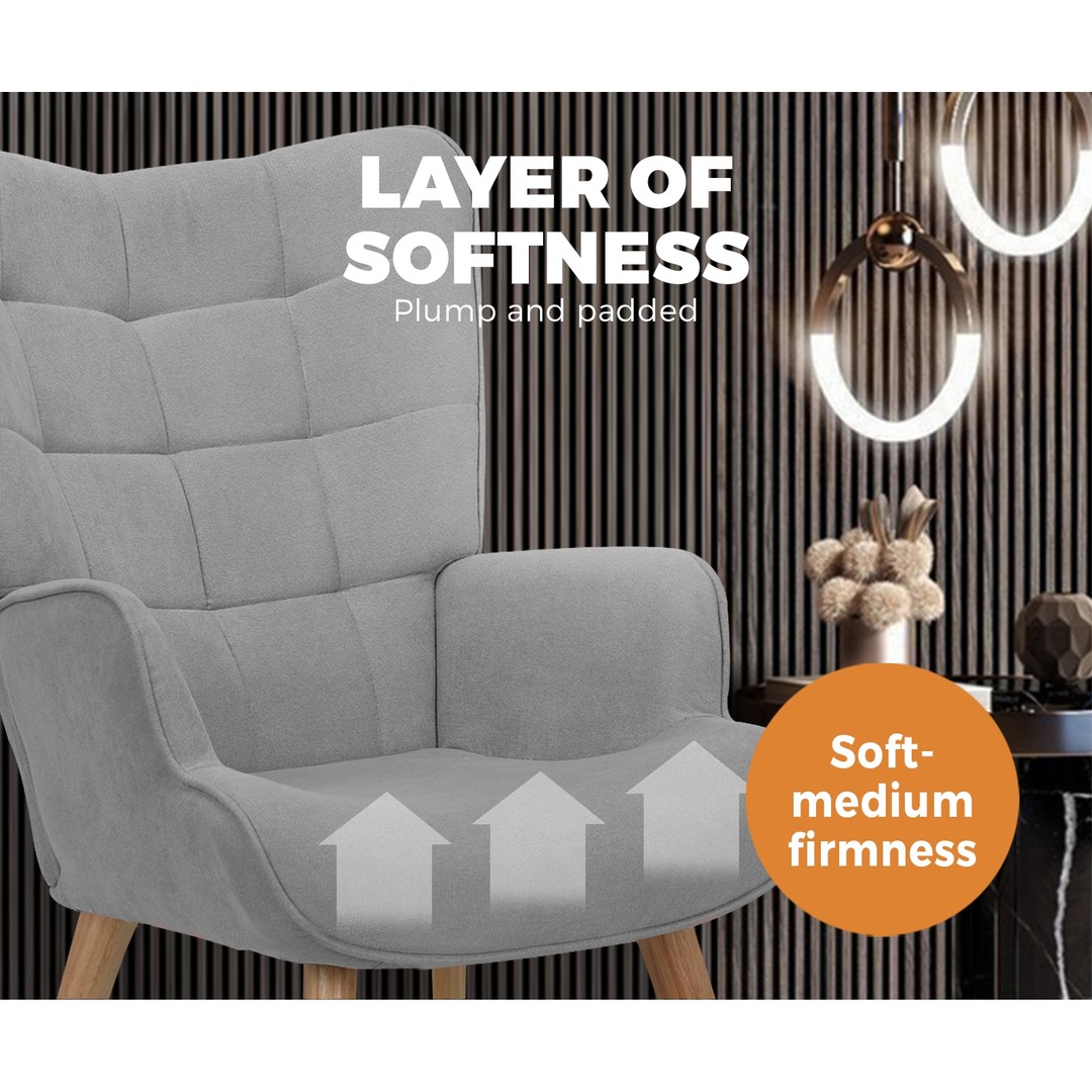 Oikiture Armchair Lounge Chair Ottoman Accent Armchairs Fabric Sofa Chairs Grey, , hi-res