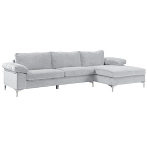 TSB Living New Ronni Sectional Sofa with Right Chaise Velvet Grey