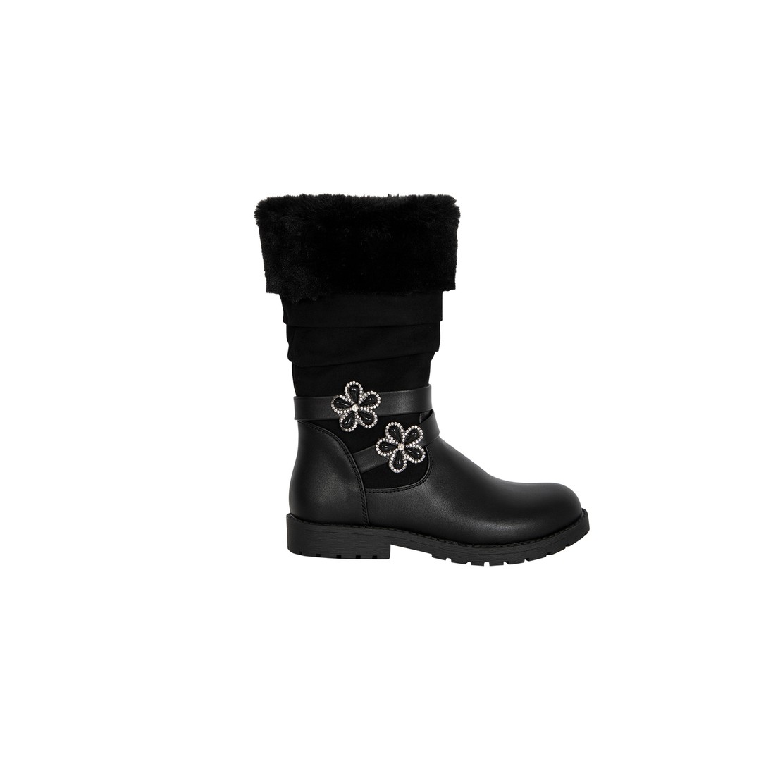 Bowen By Vybe Junior Girl's Long Boot With Faux Fur Trim, Black, hi-res