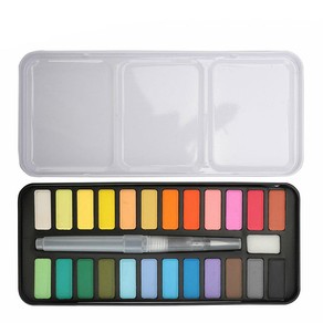 Professional 24 Colors Watercolor Paint Draw Painting + Water Brush Pigments Set