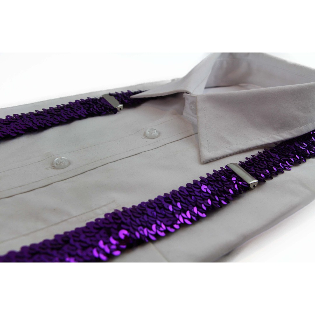 Tie Store Australia Adjustable 100cm Purple Mens & Womens Sequin Suspenders Size: One Size