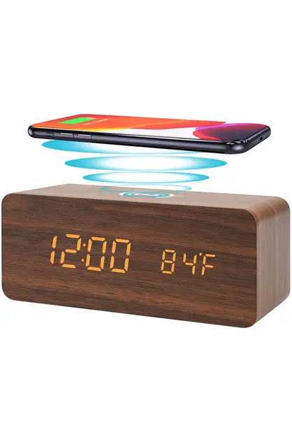 Digital LED Alarm Clock with Wireless Charging