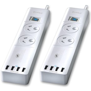 2pc Sansai Power Board 2 Way Outlets Socket 4 USB Charger Ports/Surge Protector