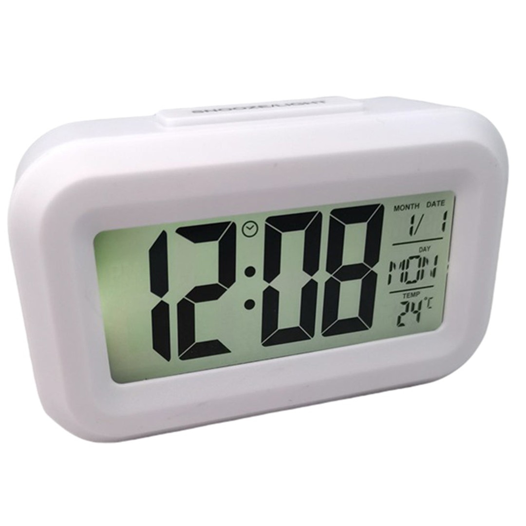 Digital Alarm Clock Thermometer Calendar White