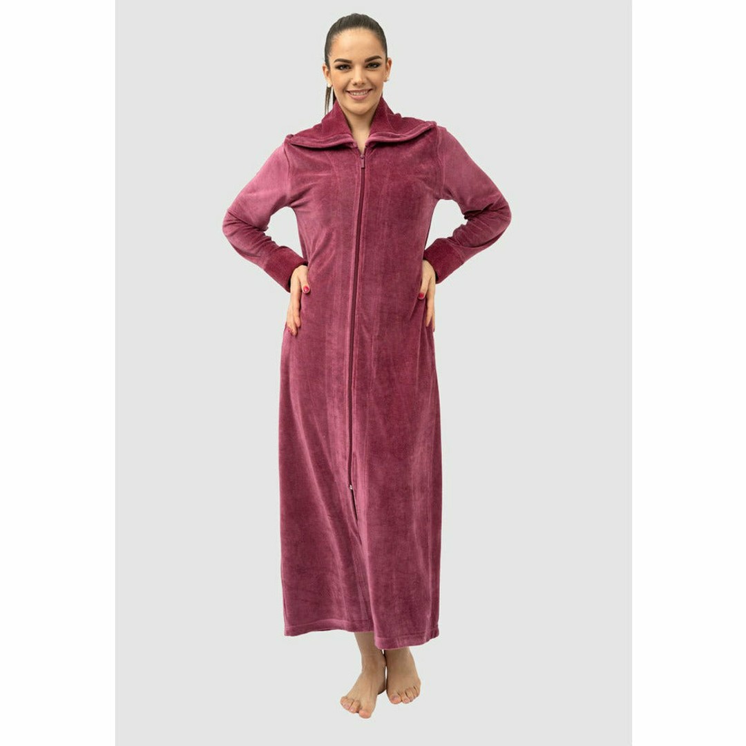 Belmanetti Aspen Long Zip-Up Women's Bamboo Velour Robe, Violet Quartz, hi-res