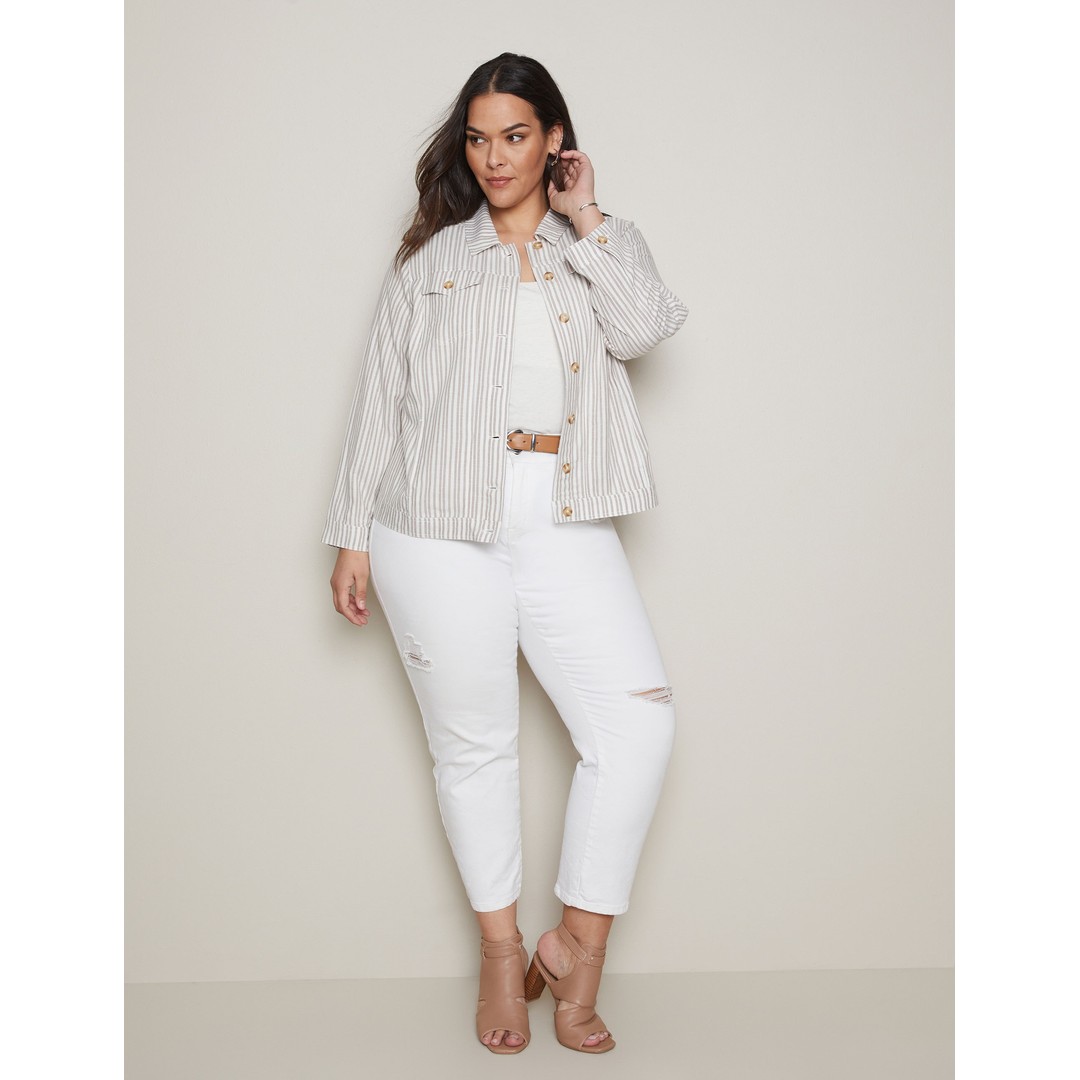 Womens Autograph Long Sleeve Linen Blend Denim Style Jacket - Plus Size, White, hi-res