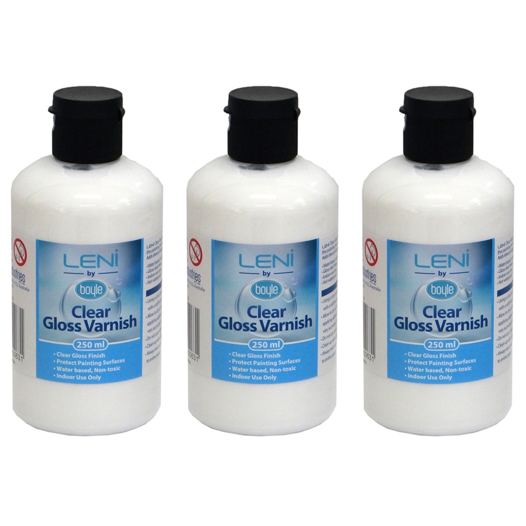 3x Boyle Leni 250ml Clear Gloss Varnish Anti-Yellowing/Dust/UV Non-Toxic Finish