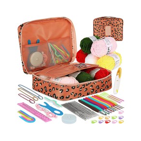 58Pcs/Set Crochet Kit with Storage Bag Yarn and Knitting Accessories Set Crochet Hook Set for Beginners-Leopard print