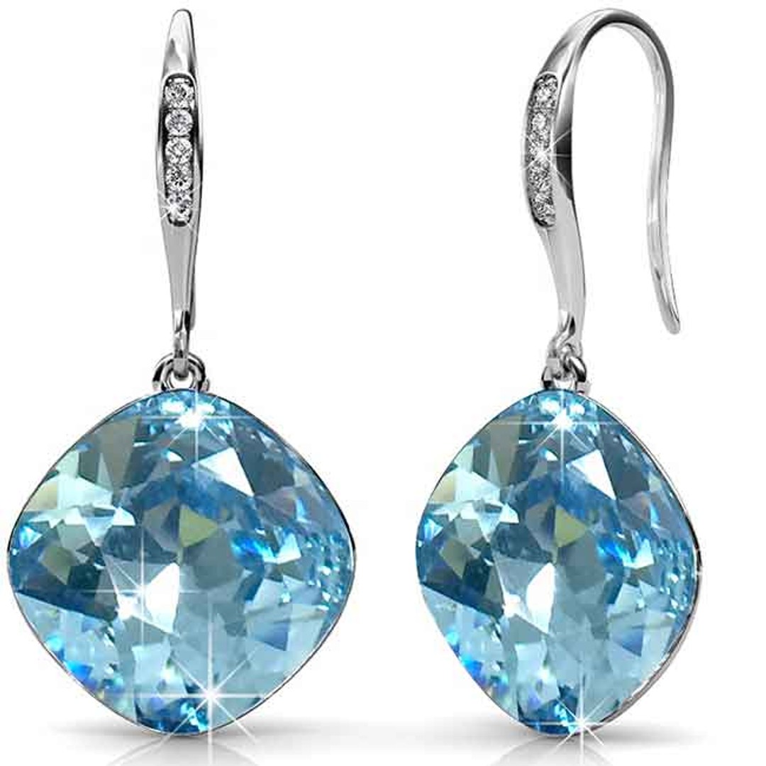 18K White Gold Crystal Earrings "Sharon" (Blue)
