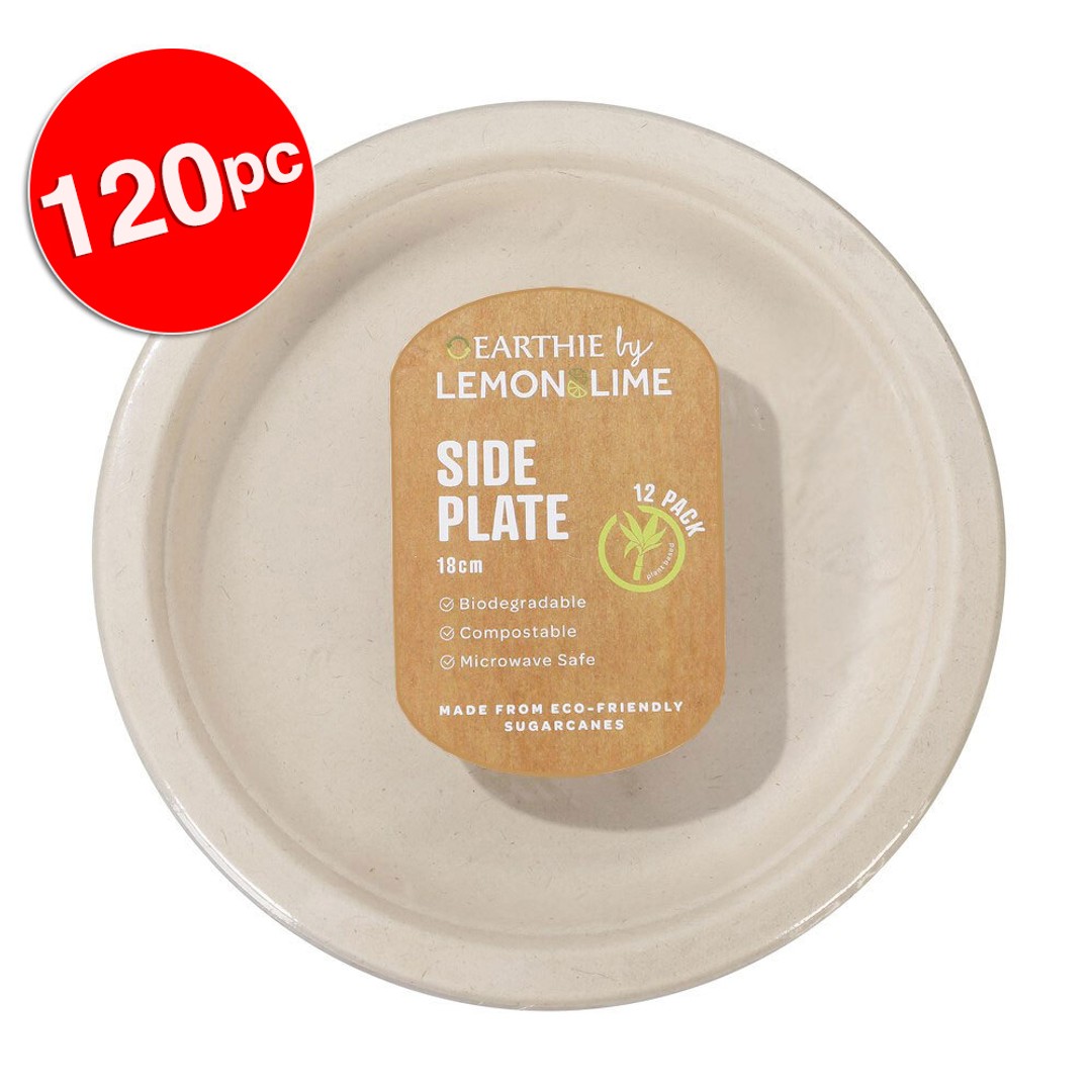 120pc Lemon & Lime Eco-Friendly/Biodegradable Disposable 18cm Side Plate Natural